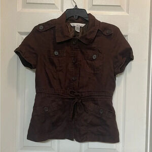 Lucy and Laurel brown short sleeve linen lined jacket safari utility Size medium